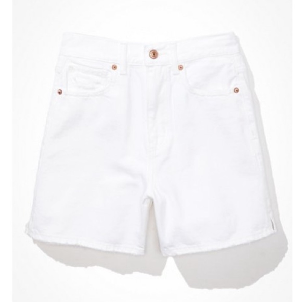 AE white denim mom shorts